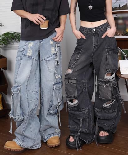 Baggy Jeans for Men and Women Ripped Wide Leg Trendy Boyfriend Denim Pants Casual Aesthetic Jeans Street Wear4