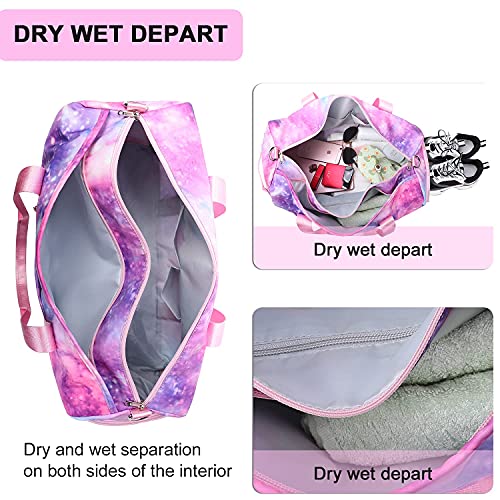 Duffle-Bag-for-Gym-Sports-Women-Girls-Workout-Travel-Bag-Weekender-with-Shoe-Compartment-and-Wet-Pocket-Pink-Galaxy