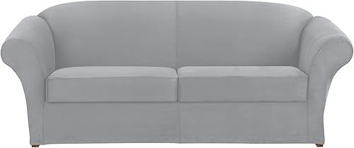 Miniatura 2 de SureFit Ultimate Funda de gamuza elastizada para sofá de 3piezas, gris claro