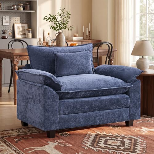 Image of Oprisen Modular Sectional Sofa, Comfy Cloud Couch Sectional Sofa, Chenille Sofa Sleeper Deep Seat Sofa with Throw Pillows for Living Room (Blue, 53 inch- Single Seat)