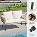 HAPPYGRILL Patio Loveseat Sofa Rattan Wicker 2-Seater Couch with Cushions & Lumbar Pillows, Metal Legs, Outdoor Furniture for Balcony, Porch, Deck (Off White)