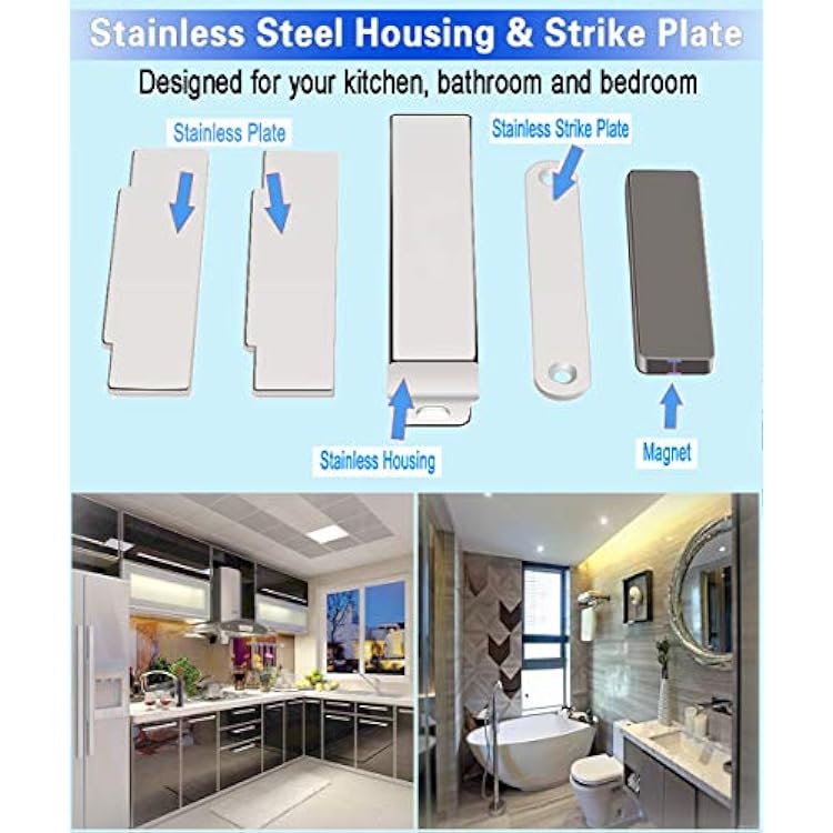 WOOCH Magnetic Door Catch - 30lb High Magnetic Stainless Steel Heavy Duty Catch for Kitchen Bathroom Cupboard Wardrobe Closet Closures Cabinet Door Drawer Latch (2.1 in Black, 2-Pack)