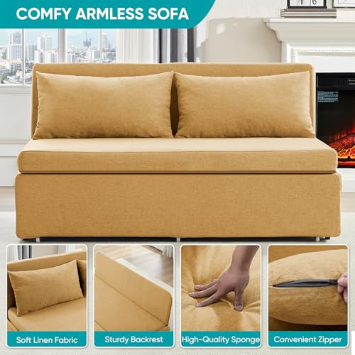 Image of BALUS 2 in 1 Queen Size Sleeper Chair Pull Out Sofas Couch with Pullout Beds, 43 inch W Convertible Guest Sleepers Chair Bed Sofabed with Pillows and Mattress for Living Room Apartment Loft, Yellow