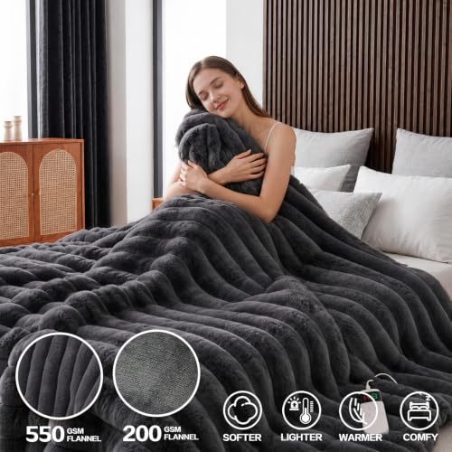 Image of Heated Blanket Electric Throw 50″x60 ″Inch - Thick Striped Flannel Electric Blanket,10 Heating Levels, 1-12 Hours Auto Off, Fast Heating Heating Blanket with Overheat Protection.