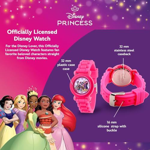 DISNEY Princess Watch for Girls, Age 4-7, Toddler Princess Watch, Kids Pink Silicone Strap, Pink Case, White Dial - Perfect Watches for Young Girls, Ideal Gift Little Princesses!3