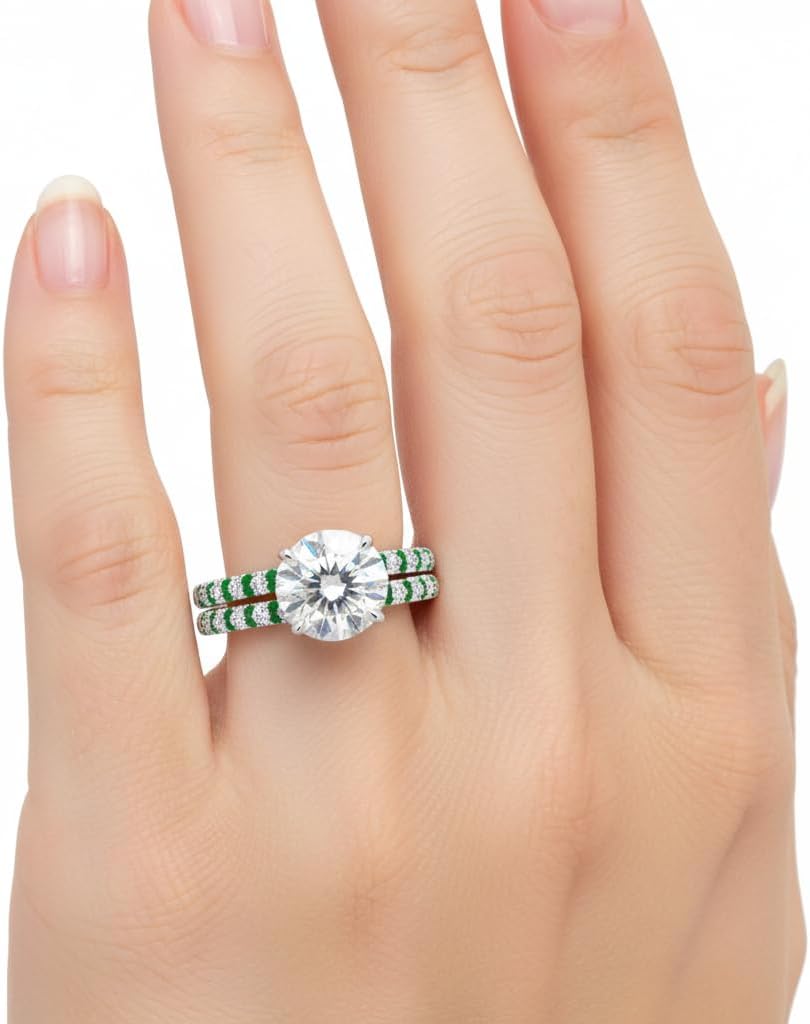 Choose Your Gemstone Hidden Diamond CZ Wedding Set 925 Sterling Silver Round Shape Wedding Ring Sets Minimal Modern Design Birthday Gift Wedding Gift US Size 4 to 12
