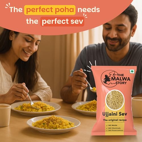 Image of The Malwa Story Original Ujjaini Sev - 200gm (Pack Of 3) | Cooked & Packed in Ujjain | Special Madhya Pradesh Authentic Sev Namkeen With No Maida | Spicy & Crunchy | For Poha & Tea Time Snacking