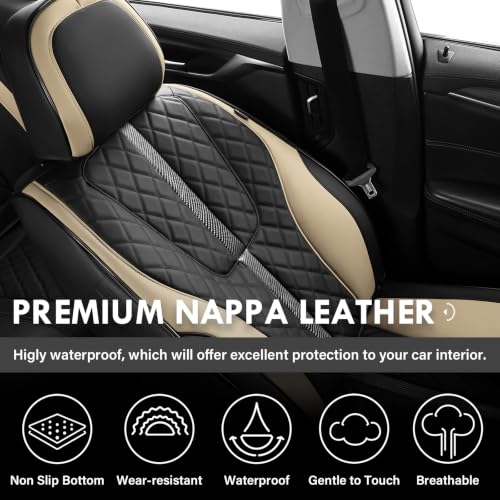 Image of Coverado Seat Covers Front Seat, 2-Pack Luxury Diamond Leather Car Seat Cover & Carbon Fiber, Waterproof Car Seat Protectors, Black and Beige Seat Cover, Driver Seat Cover Universal Fit for Most Cars