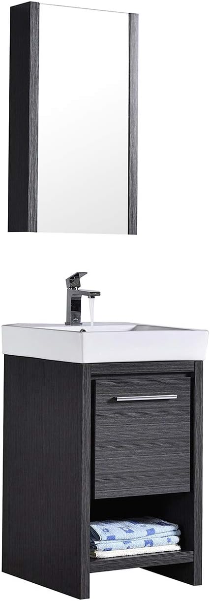 Blossom Milan 20-Inch Single Bathroom Vanity with Ceramic Sink – Modern All-Wood Cabinet, Compact Freestanding Design with Storage for Small Bathrooms, Silver Grey Finish