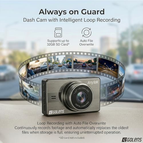 Image of Golens Anytek A10 Dual Dash Cam for Car | 1080P Front & 720P Rear Camera | Night Vision | 150 Wide Angle | WiFi App Control | Motion Detection | Loop Recording | 24H Parking Monitor