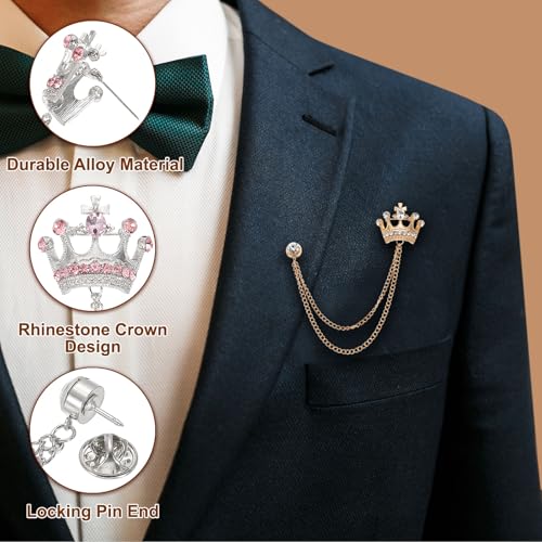 Image of PATIKIL Crown Hanging Chain Brooch Pins | Rhinestone Suit Pins Fashion Crystal Lapel Pins for Women Men
