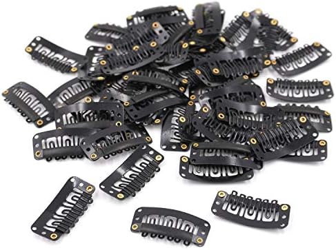 Honbay 50PCS 6-Teeth U-Shape Snap Clips for Hair Extensions - 3.3cm/1.3inch (Black)