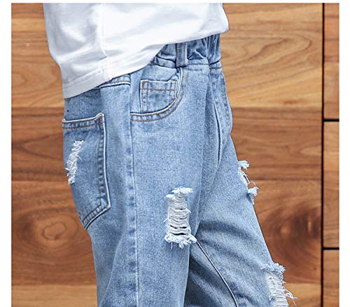 KIDSCOOL SPACE Jeans Moda Feminina com Buracos Rasgados Danificados, azul, 14-15 anos