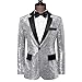 Mens Sequins Blazer Formal Business Host Stylish Suit Jacket for Wedding Party Dinner Fashion One Button Sport Coat Silver