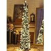 Pop Up Artificial Christmas Tree with 100LED LightsCollapsible Pencil Christmas Trees for Holiday Carnival Party Christmas Decorations Green
