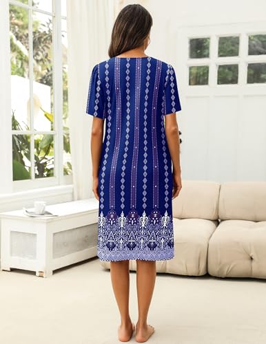 Image of Ekouaer Women's House Dress with Pocket Button Mumus | Short Sleeve Nightgown, Floral Print Mumu Dresses, Square Casual Sleepwear, Boho Roomy Housecoat, Plus Size Soft Sleepwear