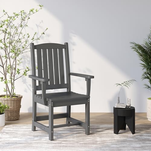 Image of ROCSUMOO Outdoor HDPE Dining Chair Set of 4, Patio Chairs Set with Armrest, All-Weather Durable Outdoor Furniture for Backyard, Garden, Lawn & Poolside, Grey (4 Chairs)