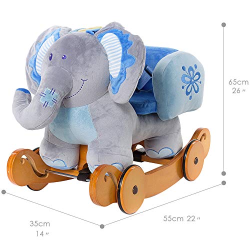 labebe Baby Schaukelpferd Holz mit Räder, 2-in-1 Schaukeltier Elefant, Schaukelpferd Blau für Baby 1-3 Jahre Alt… – Bild 8