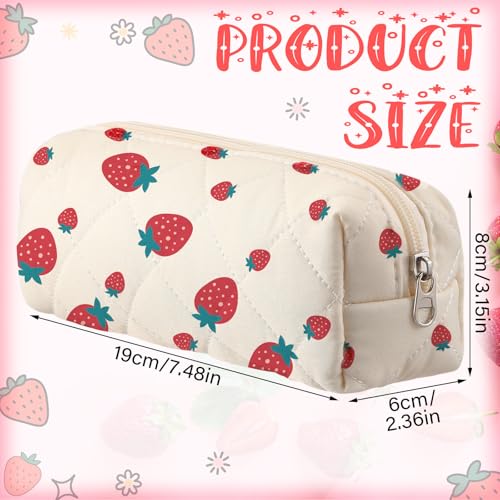 Image of Sherr Strawberry Pencil Case Cute Fruits Pencil Pouch Soft Cotton Quilted Storage Bag Aesthetic Pattern Gift Makeup Pouch Cosmetic Travel Bag for Women