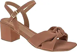 Sandália Feminina Salto Baixo Grosso com Tira em Nó Conforto Nobuck 102