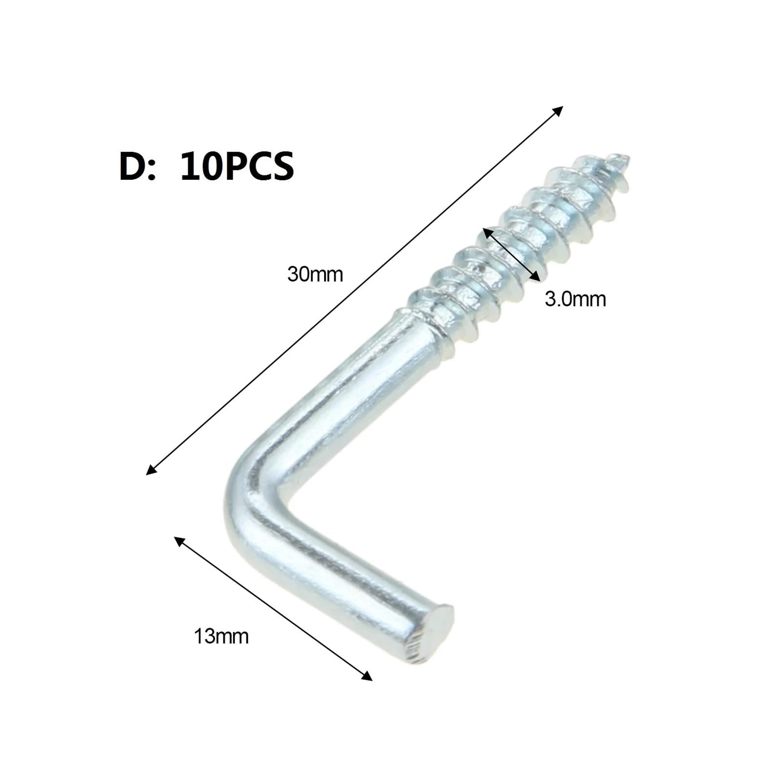 Haki sufitowe w kształcie litery L, 5, 10, 20 szt., kwadratowe, zagięte, haki, 7-kształtne, srebrne, 20-40 mm, do montażu ściennego(3.0 * 13 * 30mm 10pcs)