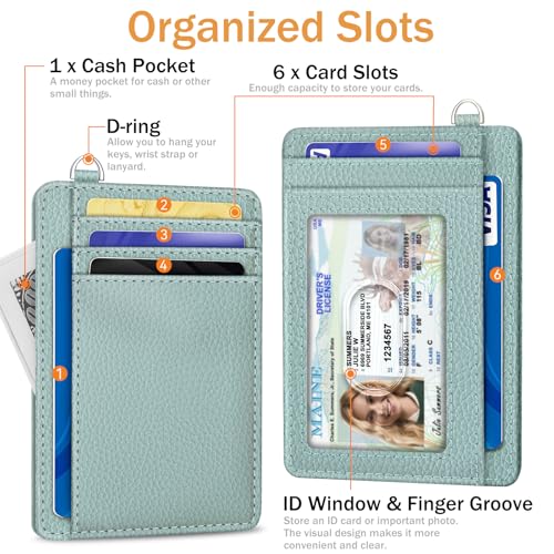 Image of Yonlevres Credit Card Holder Women Slim RFID Blocking Wallet Small Green | Front Pocket, Handy, RFID Blocking, Woman Girls Ladies Gifts, D-ring for Keychain,Thin Mini Card Case, ID Window, PU Leather
