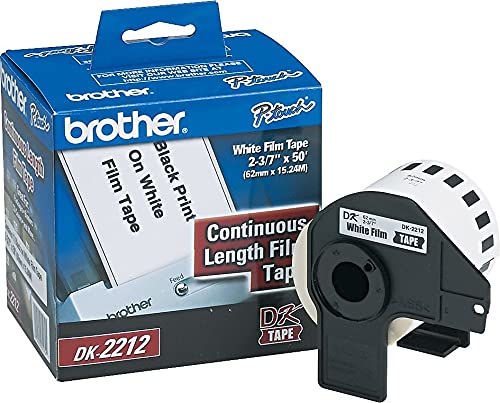 Image of Brother Genuine DK-2212 Continuous Length Black on White Film Tape for Brother QL Label Printers, 2.4 inch x 50' (62mm x 15.2M), 1 Roll per Box, DK2212,Black /White