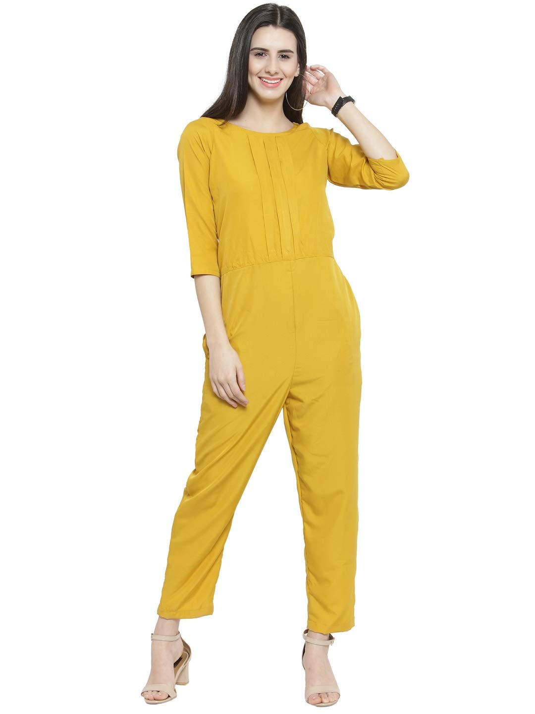 sayesha Mustard Solid American Crepe Jumpsuit-picture-8
