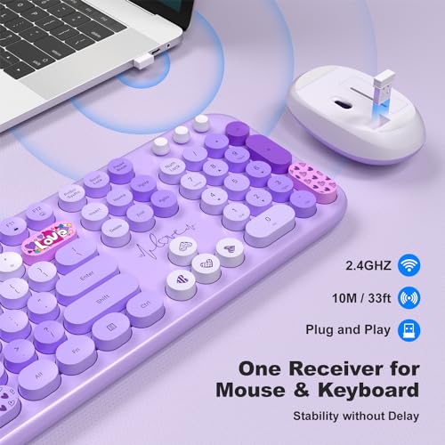 Image of KNOWSQT Wireless Keyboard and Mouse Combo - Lovely Purple Rainbow 2.4G Full-Sized Colorful Keyboards, Round Keycap USB Dongle Plug Play Cute Keyboards for Windows, Laptop, PC, Desktop, Mac