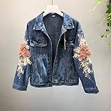 Montecarduo Jeansjacke Für Damen - Herbst Frauen Bestickt Dreidimensionale Blume Kurze Waschung Langärmelige Jeansjacke Hellblau Weibliche Jeansjacke, Marineblau, M