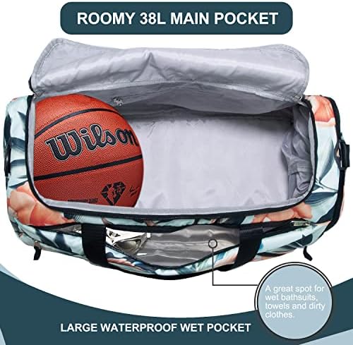 COTEY 22" Weekender Bags for Women, 38L Travel Duffle Bag for Women Overnight, Large Carry on Duffel with Shoe Compartment, Waterproof - Ondine Lotus 4 COTEY 22" Weekender Bags for Women, 38L Travel Duffle Bag for Women Overnight, Large Carry on Duffel with Shoe Compartment, Waterproof - Ondine Lotus