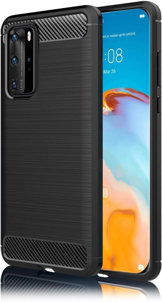Max Power Digital Funda para móvil Huawei P40 Pro Carcasa Protectora Antigolpes Silicona Negra Diseño Fibra de Carbono Resistente Absorción de Choque [Compatible Carga Inalámbrica]
