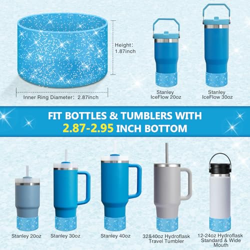 Image of WUQID Protective Bling Silicone Boot Sleeve, Compatible with Stanley Tumbler 20-40oz & Hydro Flask Bottle 12oz-24oz, Glitter Reduces Dents Sleeve Cover for More Bottles /Tumblers Bottom of 2.83-2.95in