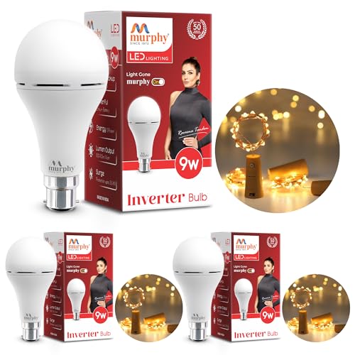 Image of Murphy 9W Inverter Bulb with 3M Battery Operated String Light Combo Pack for Home, Cool Daylight, Base B22, with 1.5 Year Warranty, Pack of 3