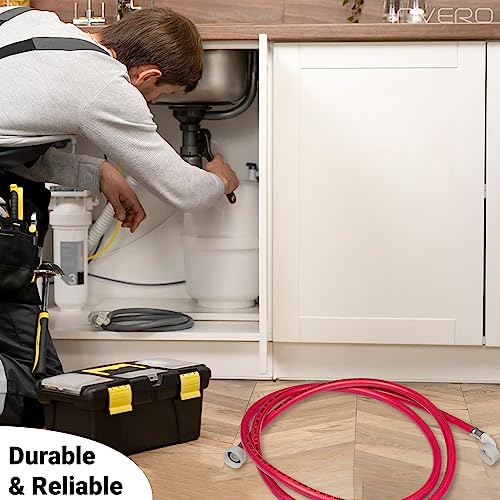 Invero Universal Replacement Red Washing Machine and Dishwasher Cold or Hot Water Inlet Fill Hose Pipe 2.5m with Straight and 90 Degree Bend - 2.5 Metre Length - Image 5