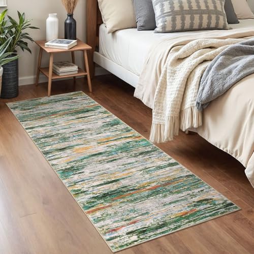 2x5 Green Teal Orange Multi Modern Abstract Runner Rug for Hallway, Super Soft Hallway Decor Kitchen Rugs with Non-Slip, Non-Shedding Washable Rug for Hallways Entryway Bedroom Laundry Indoor