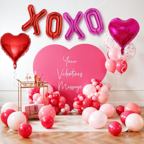 Image of Red XOXO Heart Balloons 6 Pcs Valentines Day Balloons Red Pink Heart Shaped Balloon XOXO Foil Balloon Letters for Girls Women Anniversary Sweet Valentine Day Romantic Decor Special Night Party