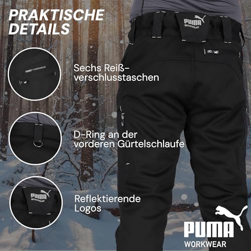 PUMA Workwear ProOne Alpine gefütterte Hosen Herren - Outdoor Hosen für Herren - Winddicht & Wasserabweisende Softshellhose - Elastische Arbeitshose Wanderhose Herren Winter - Schwarz - L