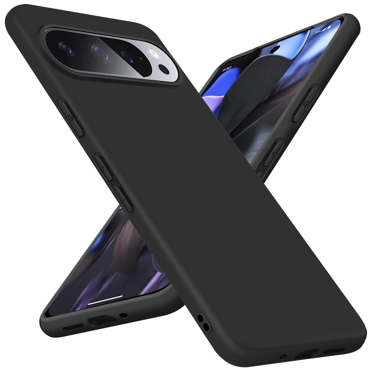 Designed for Google Pixel 9 Pro/Pixel 9 Case, [Flexible TPU Silicone+Soft Interior] Minimalist Phone Cases, Camera Protection Shockproof Anti-Scratch Light Matte Cover for Pixel 9/9 Pro -Black