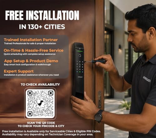 Image of ONETOUCH Smart Face Recognition Digital Door Lock OT630 (BLE) | Fingerprint | RFID | PIN | OTP | Bluetooth Bridge | Free Installation | Mortise SS304 | Electroplated Finish, Black
