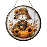 Autumn Wreath,Cute Pumpkin Scarecrow Fall Wreaths for Front Door,12 in Wood Hanging Sign Halloween Door Decorations Autumn Wall Hanging Decor for Holiday Farmhouse Indoor Outdoor Party Supplies