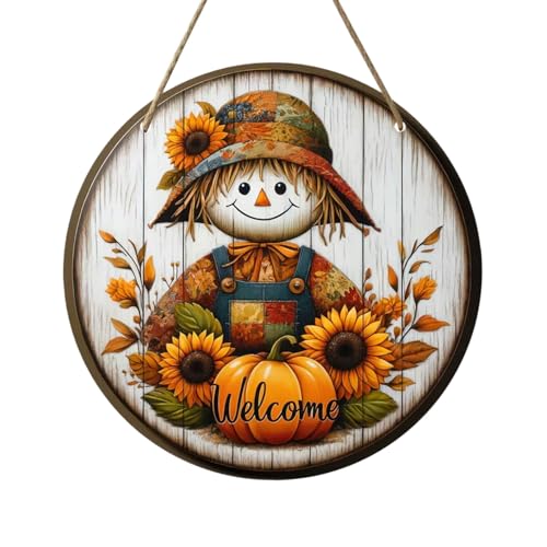 Autumn Wreath,Cute Pumpkin Scarecrow Fall Wreaths for Front Door,12 in