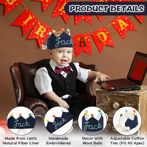 Personalized Hand Embroidered Crown Custom 1st First Birthday Crown Hats For Baby Kid Birthdays Fit All Ages2