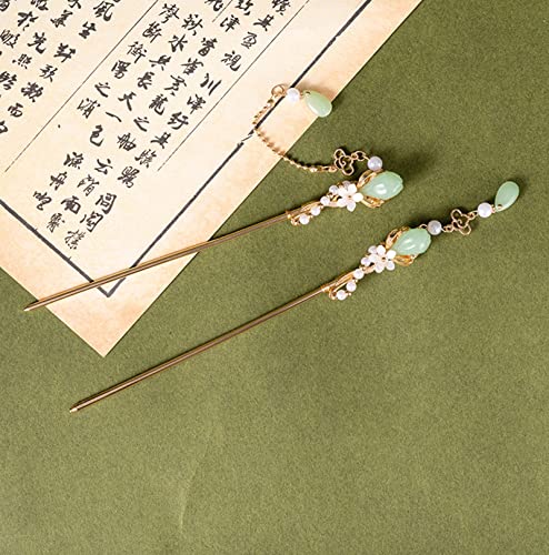 2 Pcs Retro Style Flower Metal Hair Stick Chinese Rhinestone Hair Chopsticks Pearl Tassel Hair Clips Accessories for Long Hair Women