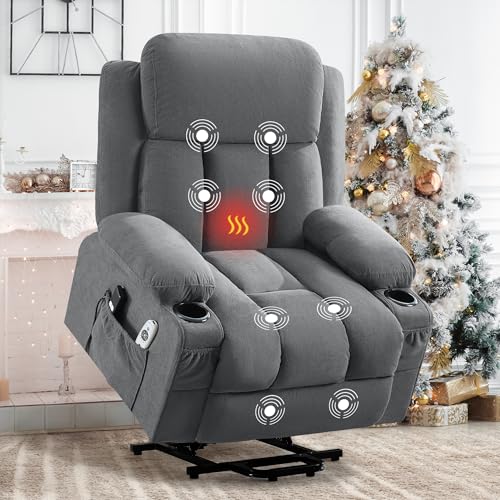MAHOMICO Power Lift Recliner Chair for Elderly with Vibration Massage and Lumbar Heating Electric Oversized Single Sofa with Cup Holder and USB Charge Port for Living Room