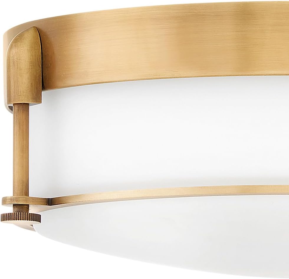 Hinkley Colbin Medium Flush Mount Ceiling Light, Decorative Knurled Knobs, Etched Opal Glass, Heritage Brass