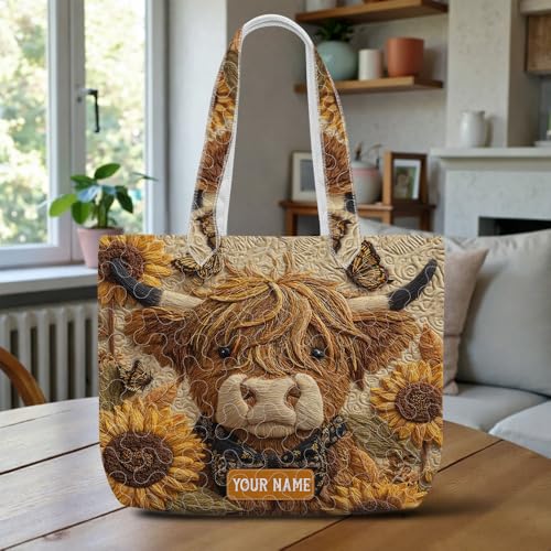 Bolso Tote acolchado personalizado con diseño Vaca Highland miniatura 2