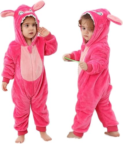 MUST ROSE SPORTS AND HOMEWEAR Unisex Baby Flannel Romper Animal Onesie Costume Hooded Cartoon Outfit Suit (Pink, 110(24-30M)