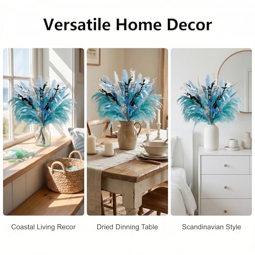 Bouquet fleurs séchées bleues et pampa pour centre de table mariage