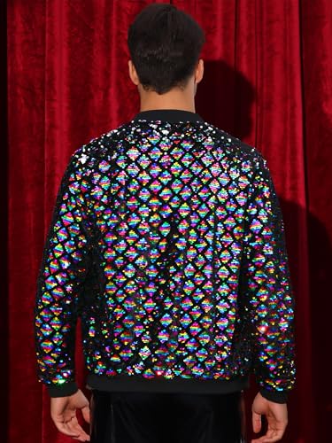 Lars Amadeus Argyle Sequin Bomber Jacket for Men's Party Club Shiny Baseball Varsity Jacket3
